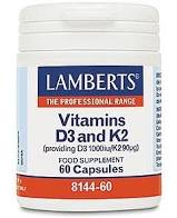 Vitamins D3 and K2 (providing D3 1000iu/K2 90ug) 60 capsules